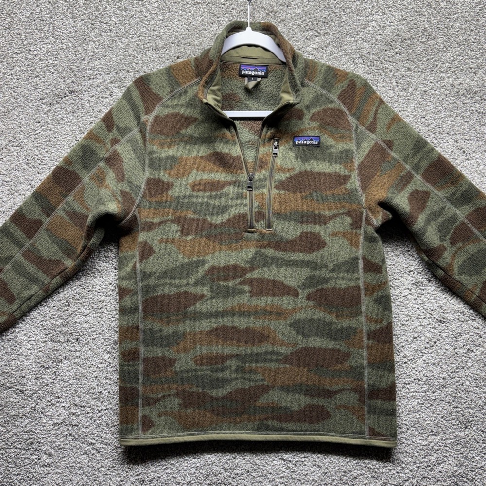 Patagonia Men's Small Better‎ Sweater Camo 1/2-Zip Green Bear Witness STY25523